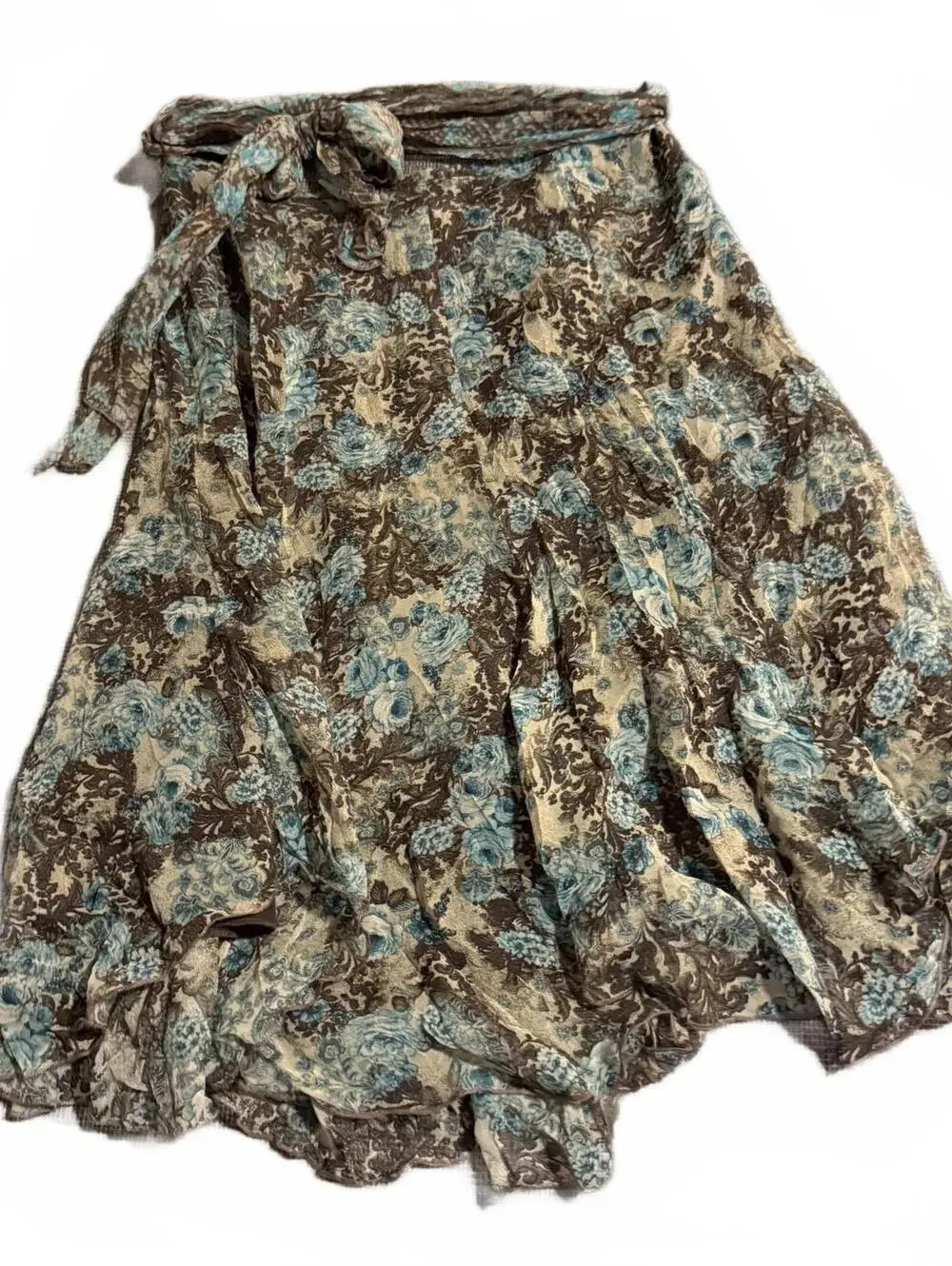 Karen Kane Blue Brown Floral Ruffle Skirt Size 4 Boho Y2K Midi